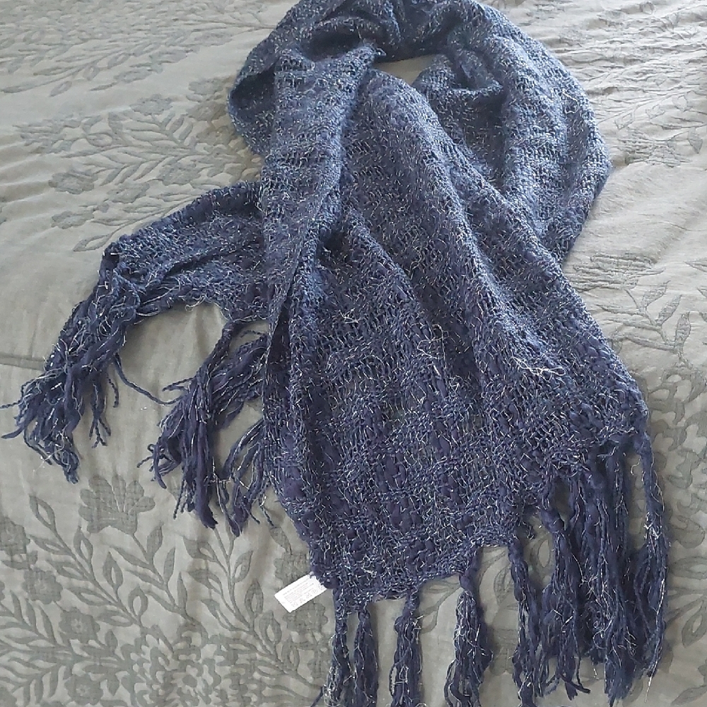Liz Claiborne Navy Blue Metallic Fringe Scarf